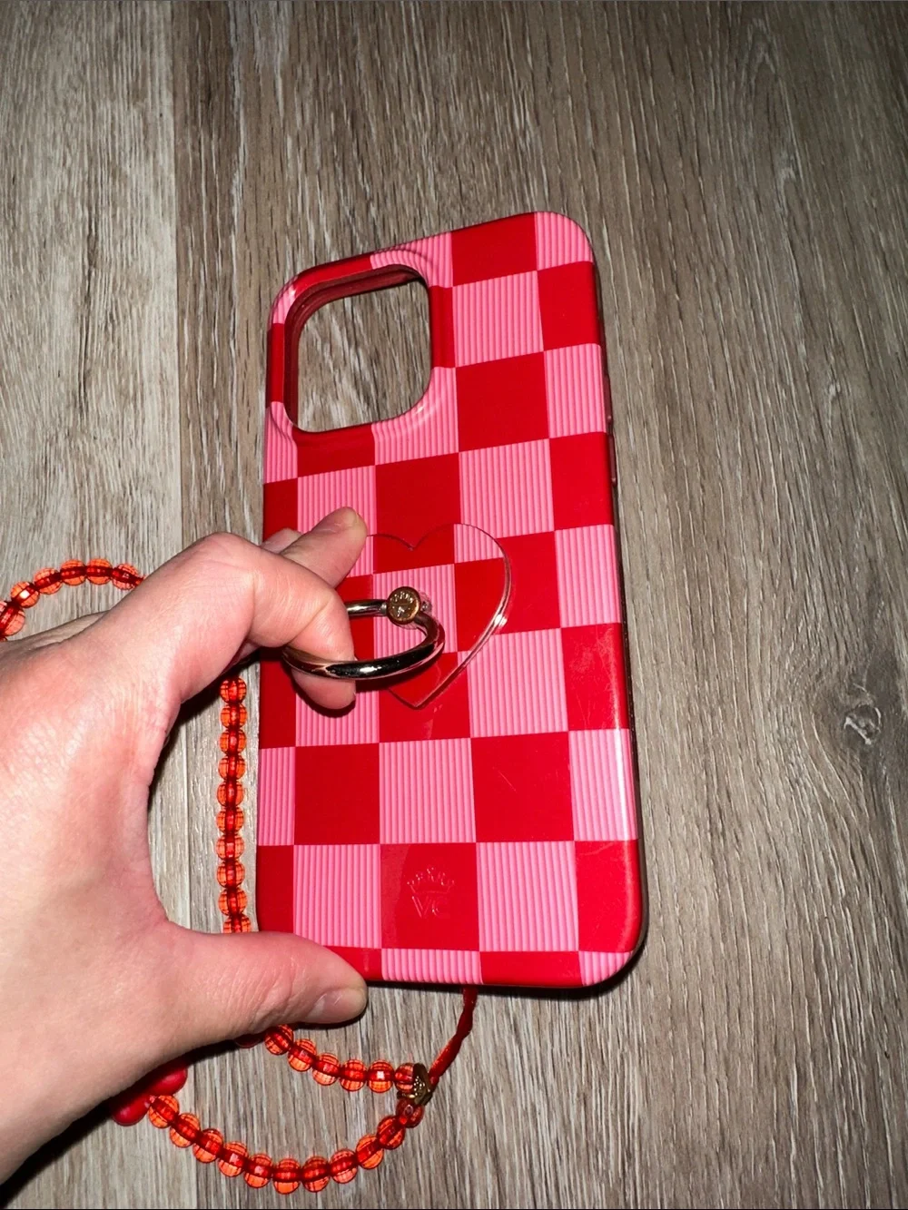Checkered Phone Case with Ring Grip & phone charm - iPhone 14 Pro Max